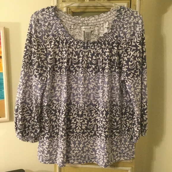 Caribbean Joe LG navy, white long sleeve top - Picture 1 of 8